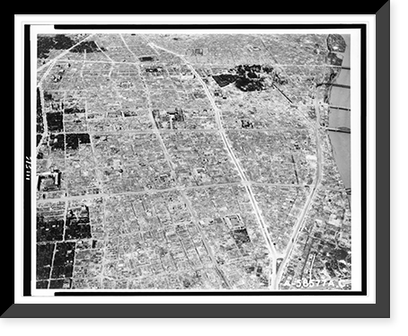 Aerial view of bomb damage in Tokyo, Japan, during the second world war Classic, Historic Reproduction