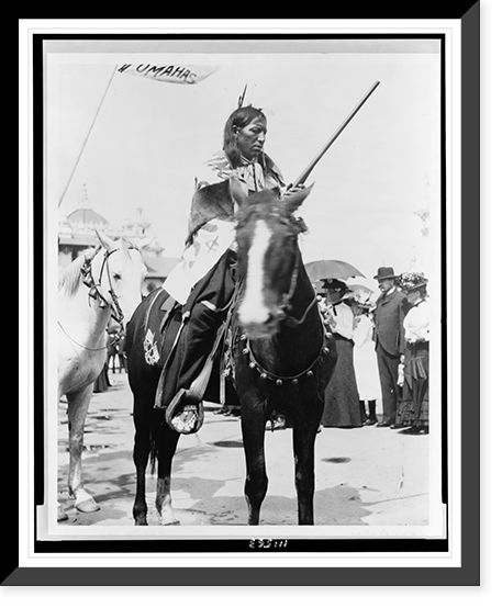 Indian, holding gun, on horse, at the Pan-American Exposition, Buffalo, New York Classic, Vintage Print