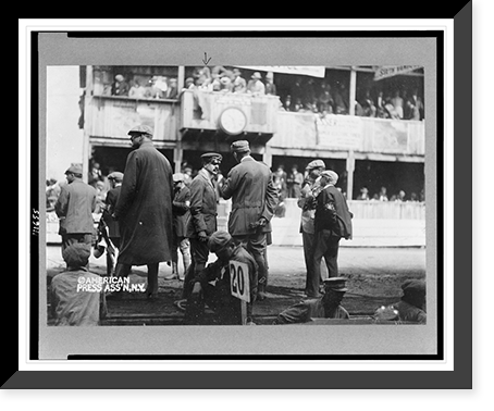William Kissam Vanderbilt, II, full-length, standing on track for automobile race, facing right, with crowd in grandstand in background Classic, Antique Print