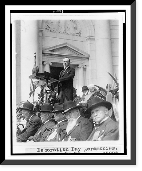 President Coolidge three-quarter length portrait, standing at podium, facing slightly left, at Decoration Day ceremonies, Arlington, Vintage Wall Art