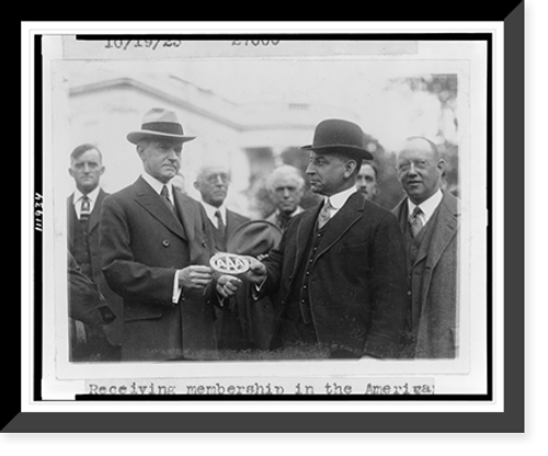 Historic Framed Print, [President Coolidge receiving membership in the American Automobile Association],  17-7/8" x 21-7/8"