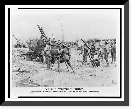 On the western front. Anti-aircraft gunners preparing to fire at a German aeroplane, Antique Poster