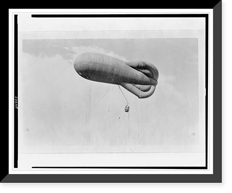 Observation kite balloon in air with basket (gondola) suspended below, U.S. Naval Training Station, Hampton Roads, Virginia, Historic Print