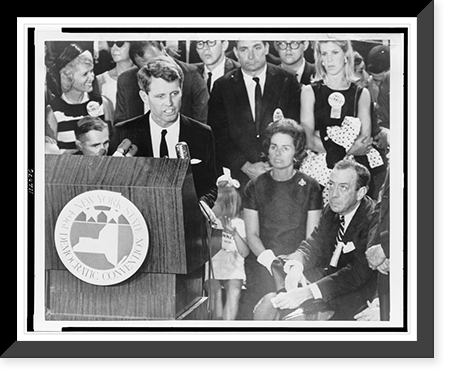 Historic Framed Print, [U.S. Attorney General Robert Kennedy making his acceptance speech before the New York State Democrats, who nominated him as their candidate for the U.S. Senate.,  17-7/8" x 21-7/8"