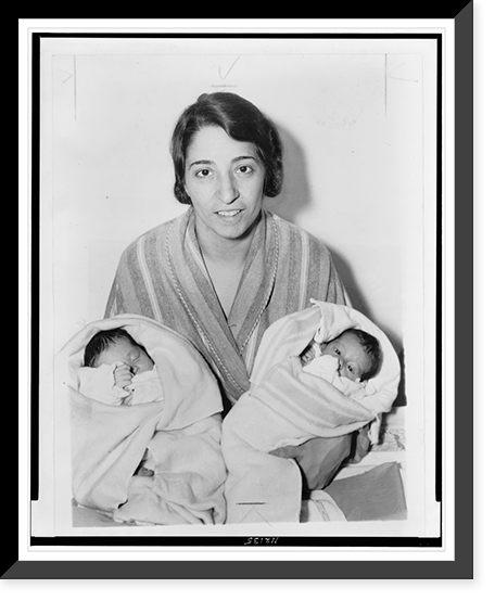 Mrs. Salvatore Lauricella of Lawrence, Long Island, half-length portrait, facing front, holding her twin babies Classic, Antique Print