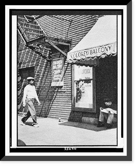 African-American man, Eddie Mitchell, approaching entrance to movie theater's colored balcony", probably in Birmingham, Alabama", Historic Print