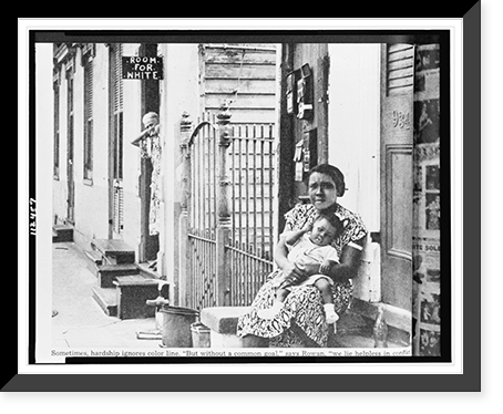 African-American woman and child on front steps of house in American south; sign room for white" beyond", Antique Poster