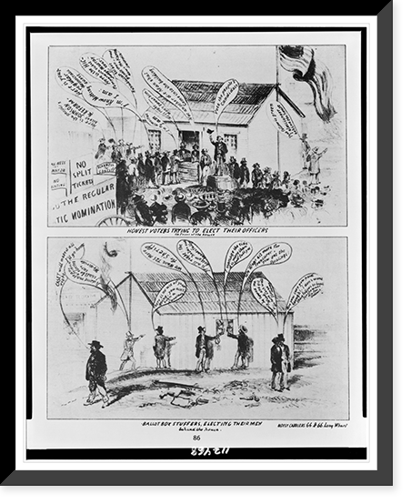 Honest voters trying to elect their officers, in front of the house. Ballot box stuffers, electing their men, behind the house Classic, Antique Wall Art