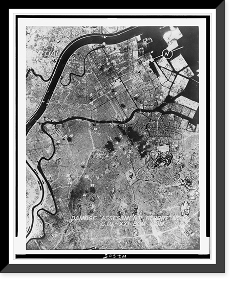 Aerial photo of Tokyo before the first large-scale incendiary bombing attack by the U.S. 20th Air Force operations, Antique Poster