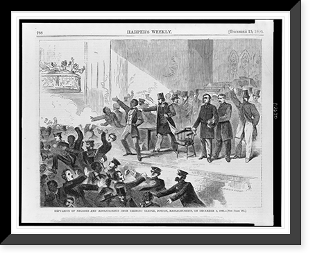 Historic Framed Print, Expulsion of Negroes and abolitionists from Tremont Temple, Boston, Massachusetts, on December 3, 1860,  17-7/8" x 21-7/8"