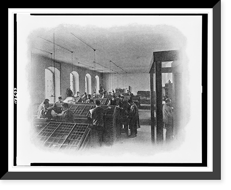 Typesetters working in room in publishing house in Budapest(?).J. L&ouml;wy, Wien, Vintage Print