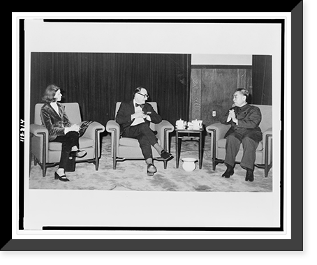 Joseph Alsop seated between two people, during 1972 trip to China, Historic Print