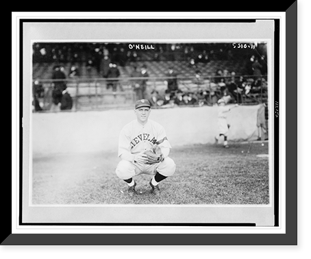 Stephen Francis O'Neill, Cleveland AL baseball player, full-length portrait, squatting on baseball field, Vintage Wall Art