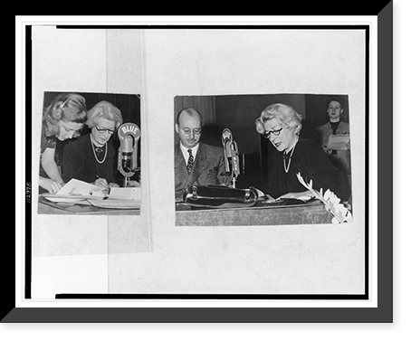 Janet Flanner broadcasting on the radio program Listen: The Women" with "Blue" network microphone" Classic, Historic Reproduction