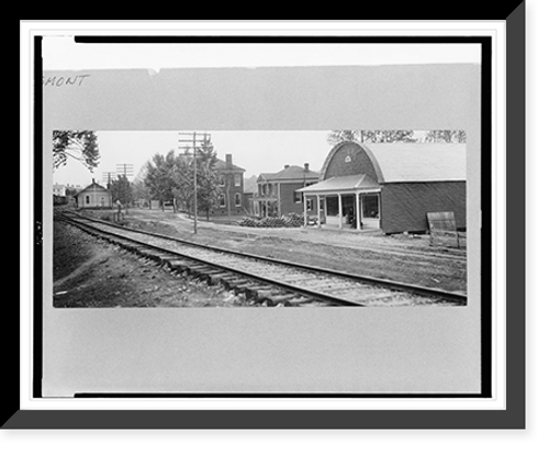 Historic Framed Print, [Town of Esmont, Virginia, with railroad tracks in foreground],  17-7/8" x 21-7/8"