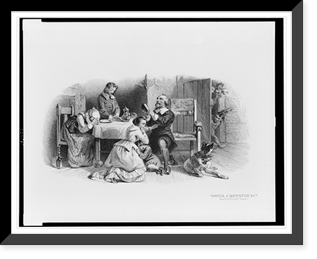 Bank note illustration showing colonists praying for deliverance from imminent Indian attack, Antique Poster