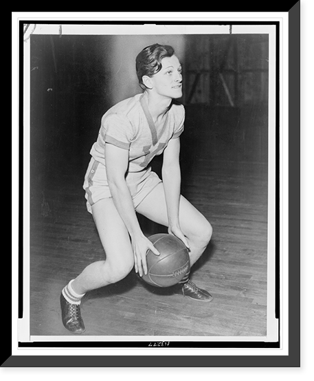 Mildred Babe" Didrickson Zaharias, full-length portrait, standing, facing right, holding basketball", Vintage Wall Art