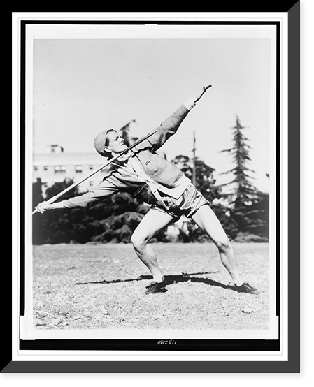 Historic Framed Print, [Mildred Babe" Didrickson Zaharias,  full-length portrait,  standing,  facing right,  winding up for javelin toss in U.S. Olympic team workout at Los Angeles,  in August 1932]",  17-7/8" x 21-7/8"