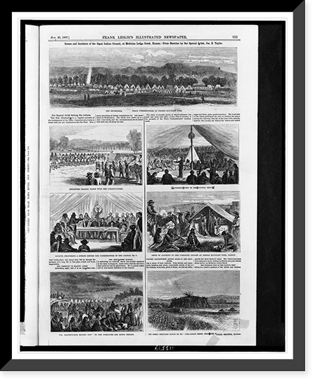 Scenes and incidents of the Great Indian Council, at Medicine Lodge Creek, Kansas.from sketches by our special artist, Jas. E. Taylor, Antique Poster