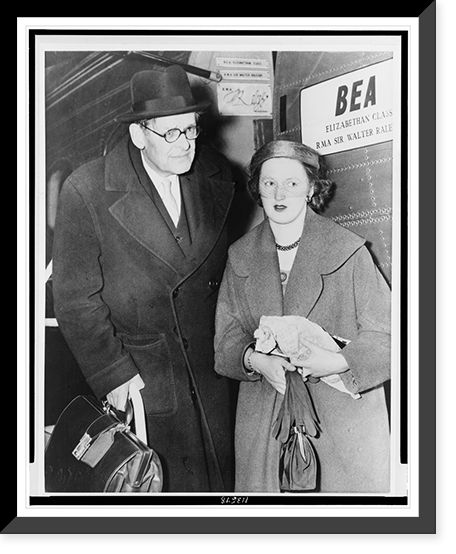 T.S. Eliot and his wife, the former Miss Valerie Fletcher, arrive at London Airport from Nice after honeymoon, Antique Poster