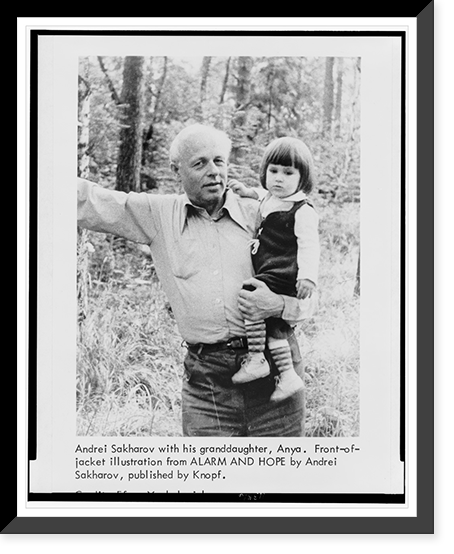 Andrei Sakharov, half-length portrait, standing outdoors, facing slightly right, holding his granddaughter, Anya, Vintage Wall Art