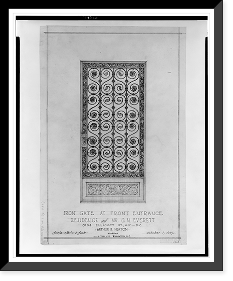 Alterations to a house for George N. Everett, 3134 Ellicott Street, N.W., Washington, D.C. Iron gate at front entrance Classic, Historic Print