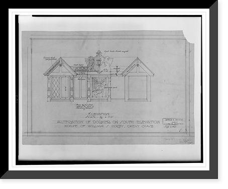 Historic Framed Print, Architectural drawing for a dormer for William S. Corby, Ishpiming, 9 Chevy Chase Circle, Chevy Chase, Maryland,  17-7/8" x 21-7/8"