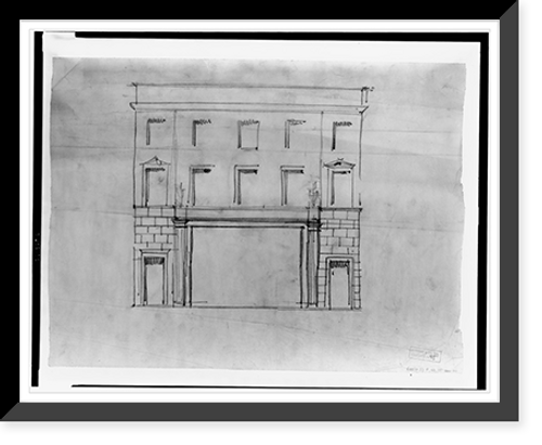 Historic Framed Print, [Stores and a restaurant (proposed building on the Austrian Embassy site"),  Connecticut Avenue,  N.W.,  Washington,  D.C. Elevation sketch]",  17-7/8" x 21-7/8"