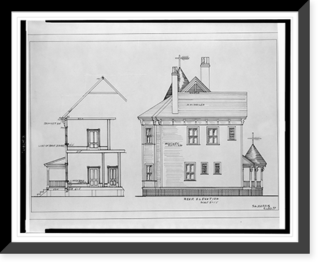 Architectural and mechanical drawings by students at Tuskegee Normal & Industrial Institute. S.L. Harris . Rear elevation Classic, Historic Print