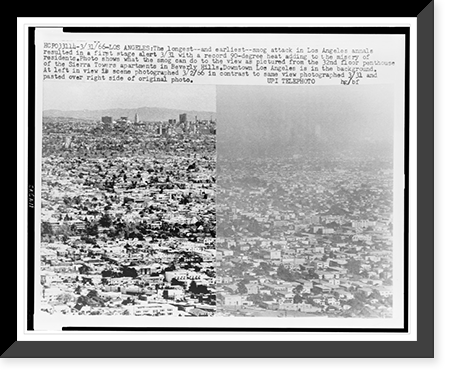 Composite photograph showing Los Angeles, California on a clear day (March 2) and on a day (March 31) with dense smog, Vintage Poster