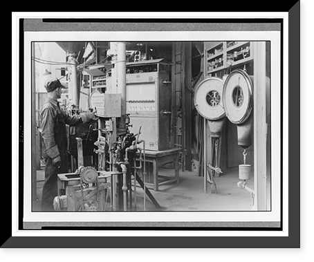Historic Framed Print, Control deck of cement mixing plant,  17-7/8" x 21-7/8"