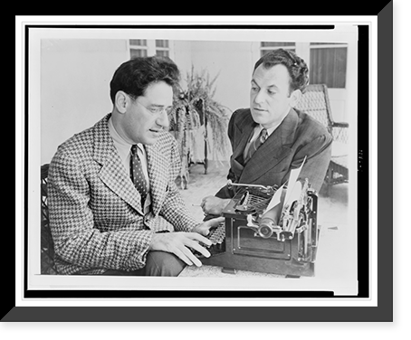 George Kaufman using typewriter and Moss Hart talking, Vintage Print