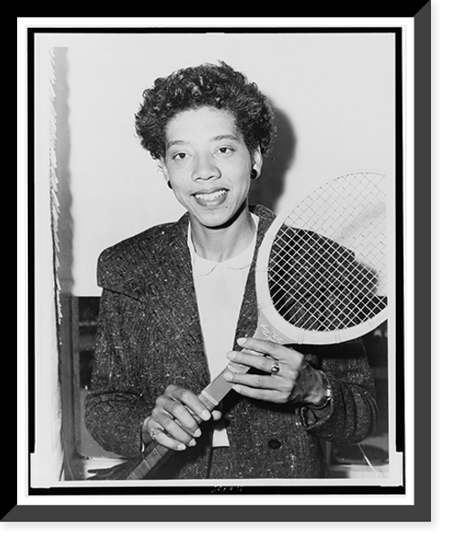 Historic Framed Print, [Althea Gibson, half-length portrait, holding tennis racquet].World Telegram & Sun photo by Fred Palumbo.,  17-7/8" x 21-7/8"