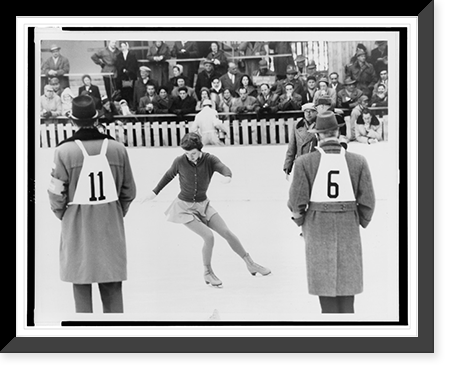 Figure skater Tenley Albright performs compulsory figures during Olympics in Cortina d'Ampezzo, Italy Classic, Antique Poster