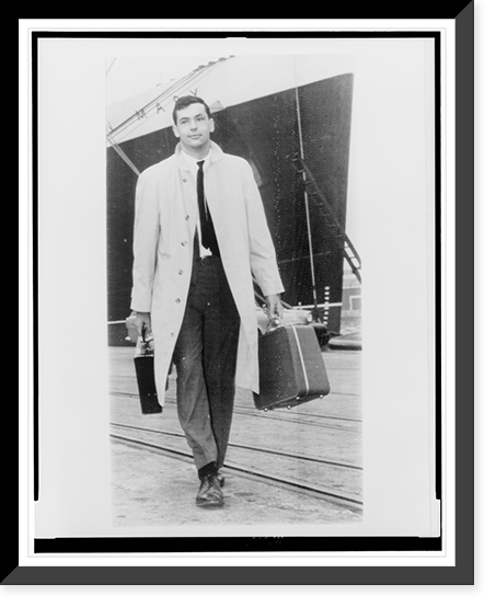 Bill Bradley, full-length portrait, at dock in Southampton, England, Vintage Poster