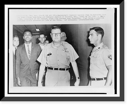 Muhammad Ali, formerly Cassius Clay, escorted from the Armed Forces examining and entrance station in Houston, Texas, after refusing induction into the Army, Vintage Poster