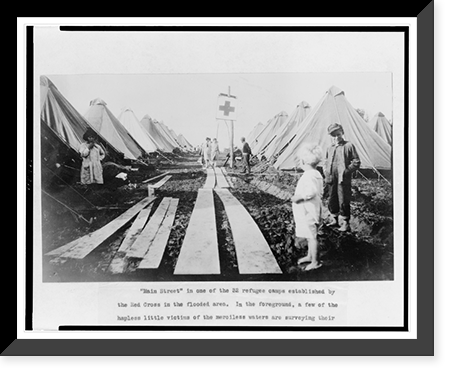 Children along Main Street" in refugee camp set up by the Red Cross for flood victims" Classic, Vintage Poster