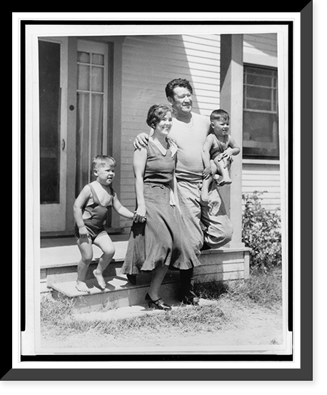 Jim Thorpe with family in front of their home in Ingleside, California, Historic Reproduction