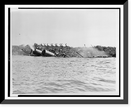 The American liner President Coolidge sinking in the South Pacific after striking mine just off coast of an island, Vintage Wall Art