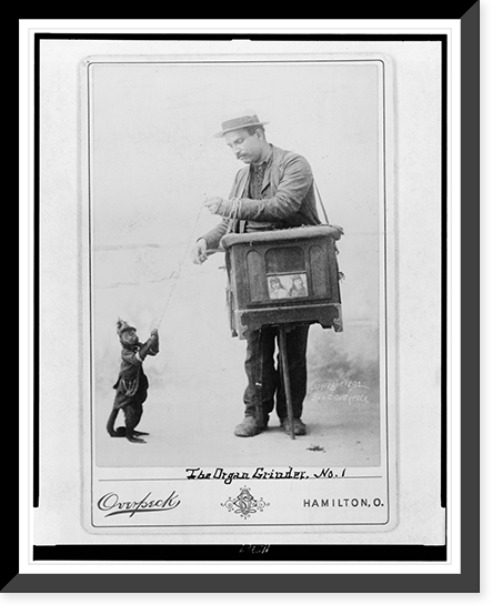 Vintage Photo Print - The organ grinder.Overspeck, Hamilton, O
