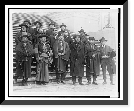 Osage Indians, including Chief Bacon Rind, posed on the steps of the U.S. Capitol, Washington, D.C, Antique Print