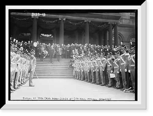 Historic Framed Print, Burial of Vera Cruz dead .  scene at City Hall .  Mitchell speaking,  17-7/8" x 21-7/8"