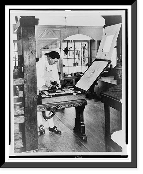 August Klapper, dressed in eighteenth century printer's garb in restored Colonial Williamsburg, Va..Colonial Williamsburg photograph by Thomas L. Williams, Antique Poster