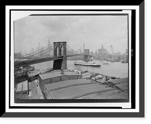 Historic Framed Print, [Bird's-eye view of the Washington Bridge, and lower Manhattan],  17-7/8" x 21-7/8"