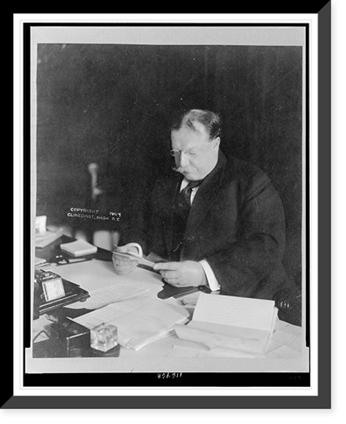 Historic Framed Print, Taft, President reading at desk in White House,  17-7/8" x 21-7/8"