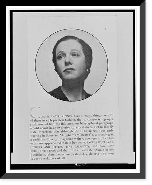 Historic Framed Print, [Cornelia Otis Skinner, bust portrait in circle, facing slightly left],  17-7/8" x 21-7/8"