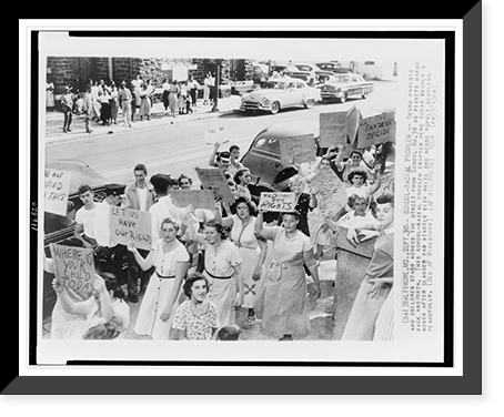 African American parents and children stand across the street from School No. 34, as white pickets march, Baltimore, Maryland Classic, Antique Wall Art