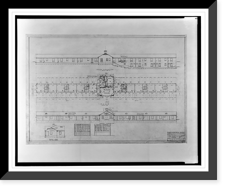 Historic Framed Print, Architectural drawing for a motel for L.S. Hutchison and C.W. Sydnor, Route 15, near Leesburg, Virginia,  17-7/8" x 21-7/8"