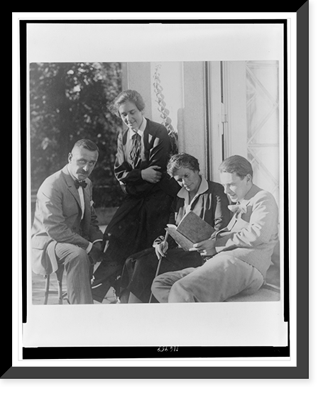 Four members of Mann family gather outside doorway, Vintage Poster