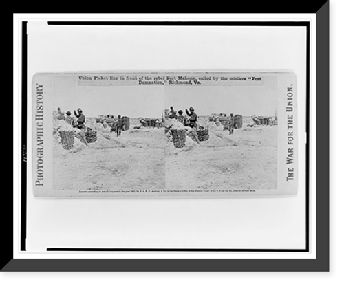 Historic Framed Print, Union picket line in front of the rebel Fort Mahone, called by the soldiers Fort Damnation,  Richmond, Va.,  17-7/8" x 21-7/8"